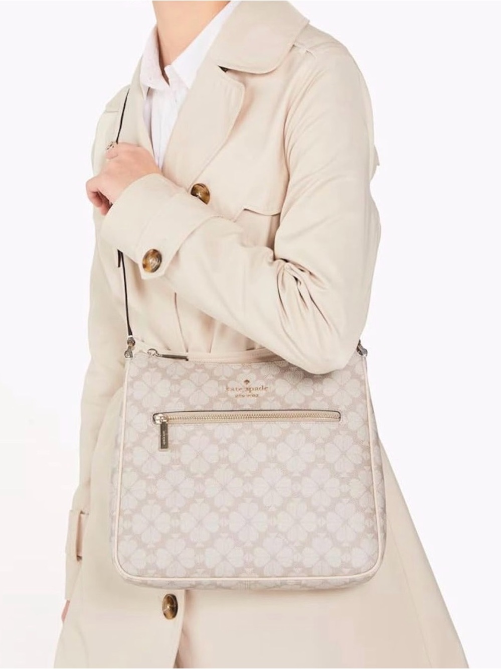 NWT Kate Spade Spade Flower Large Swingpack Crossbody Bag Dark Beige